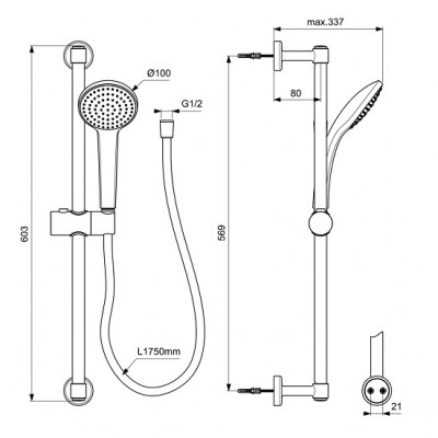 SET DUS IDEALRAIN SILK BLACK CU BARA 600 MM,FURTUN 1750 MM SI PARA 1 FUNCTIE